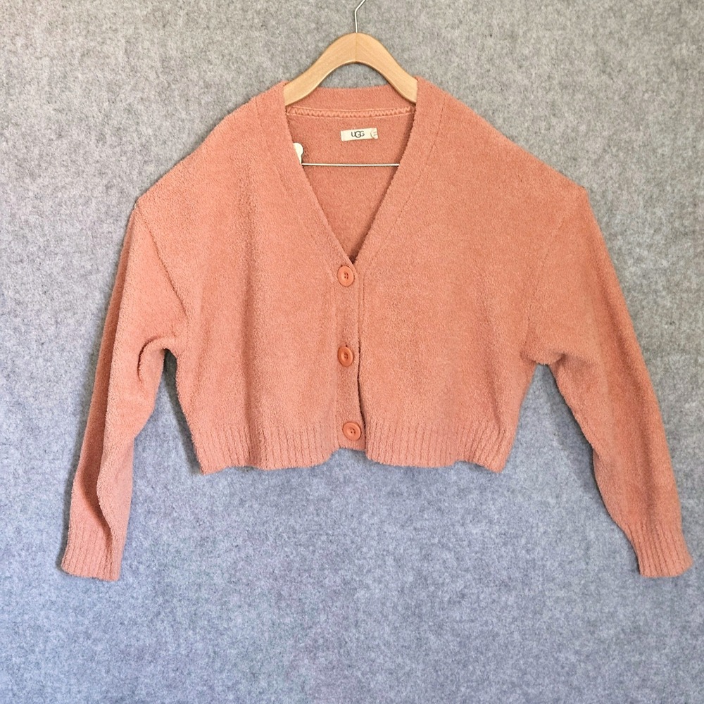 UGG Fuzzy Knit Button Front Cropped Cardigan Sweater L 1